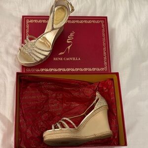 Rene Caovilla Glittering Gold Wedge Heels